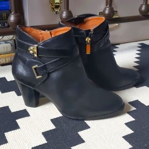 Louise et Cie Black Leather Booties with gold trim